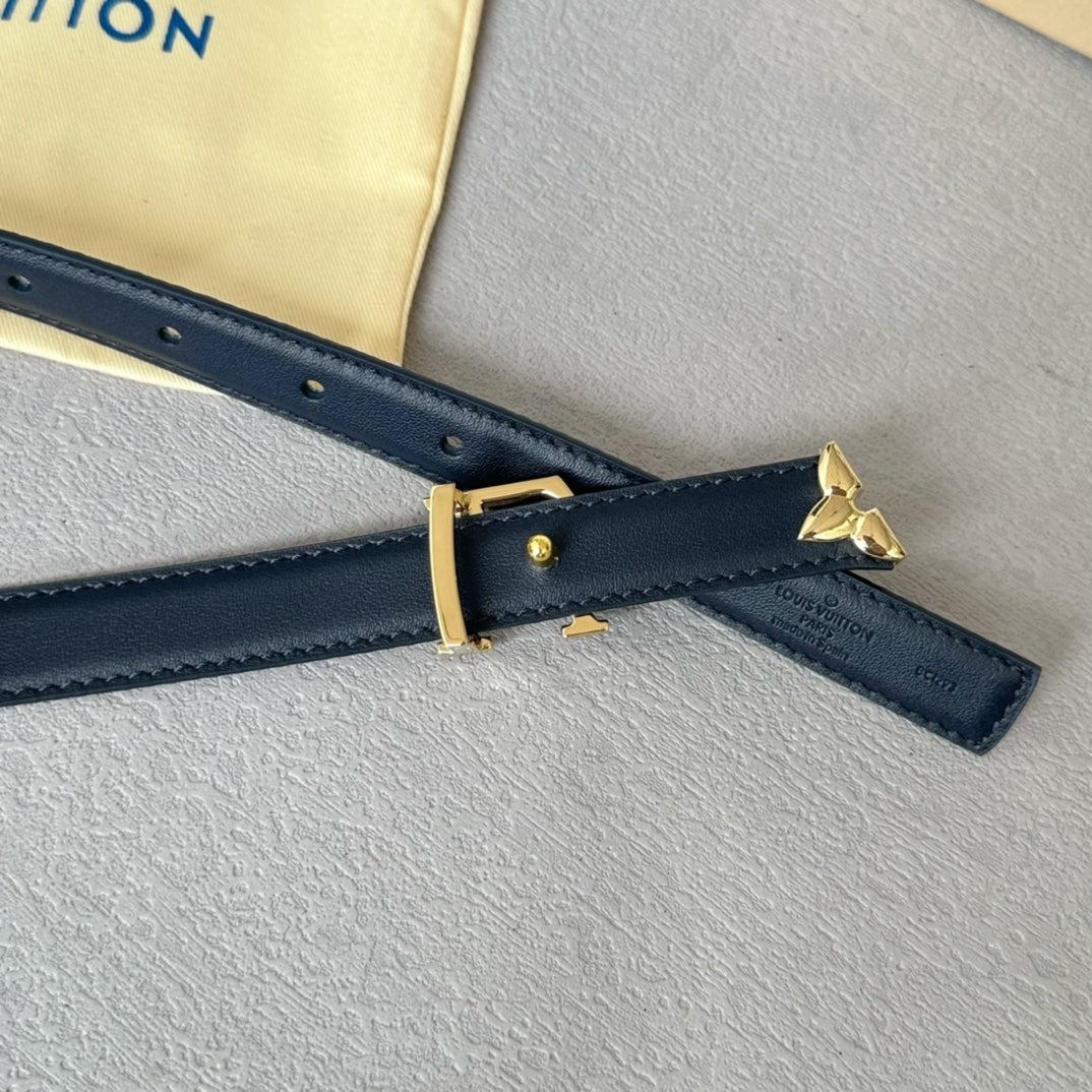 Pretty LV 20mm Reversible Belt Gold Buckle Black White Blue Leather - 30