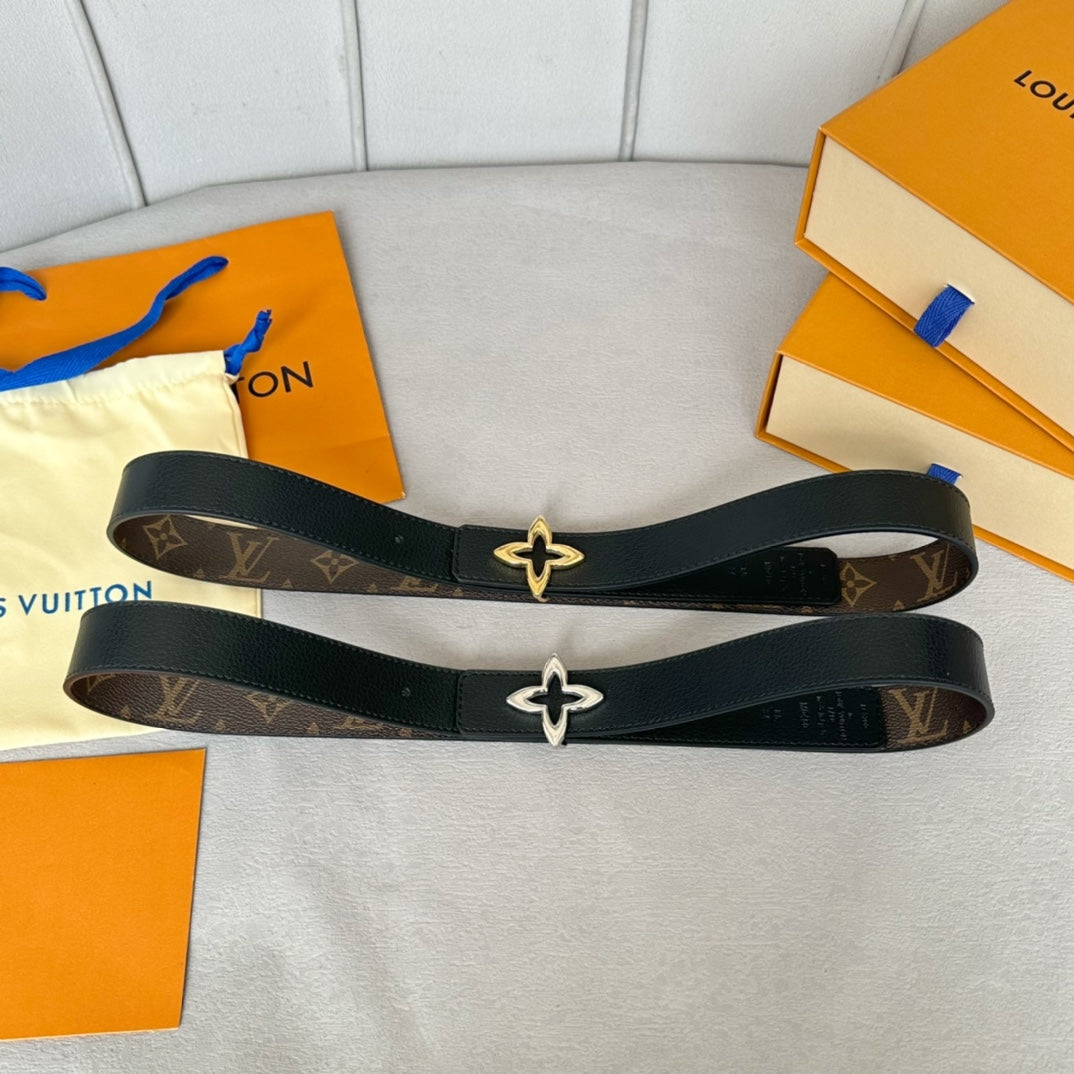 LV Flowergram 30mm Reversible Belt Gold Buckle Black Brown Leather - 30