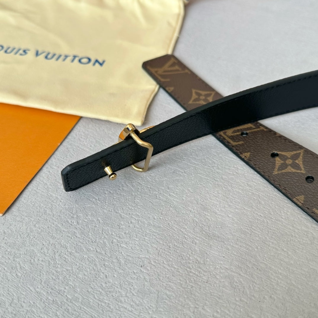 LV Flowergram 30mm Reversible Belt Gold Buckle Black Brown Leather - 30