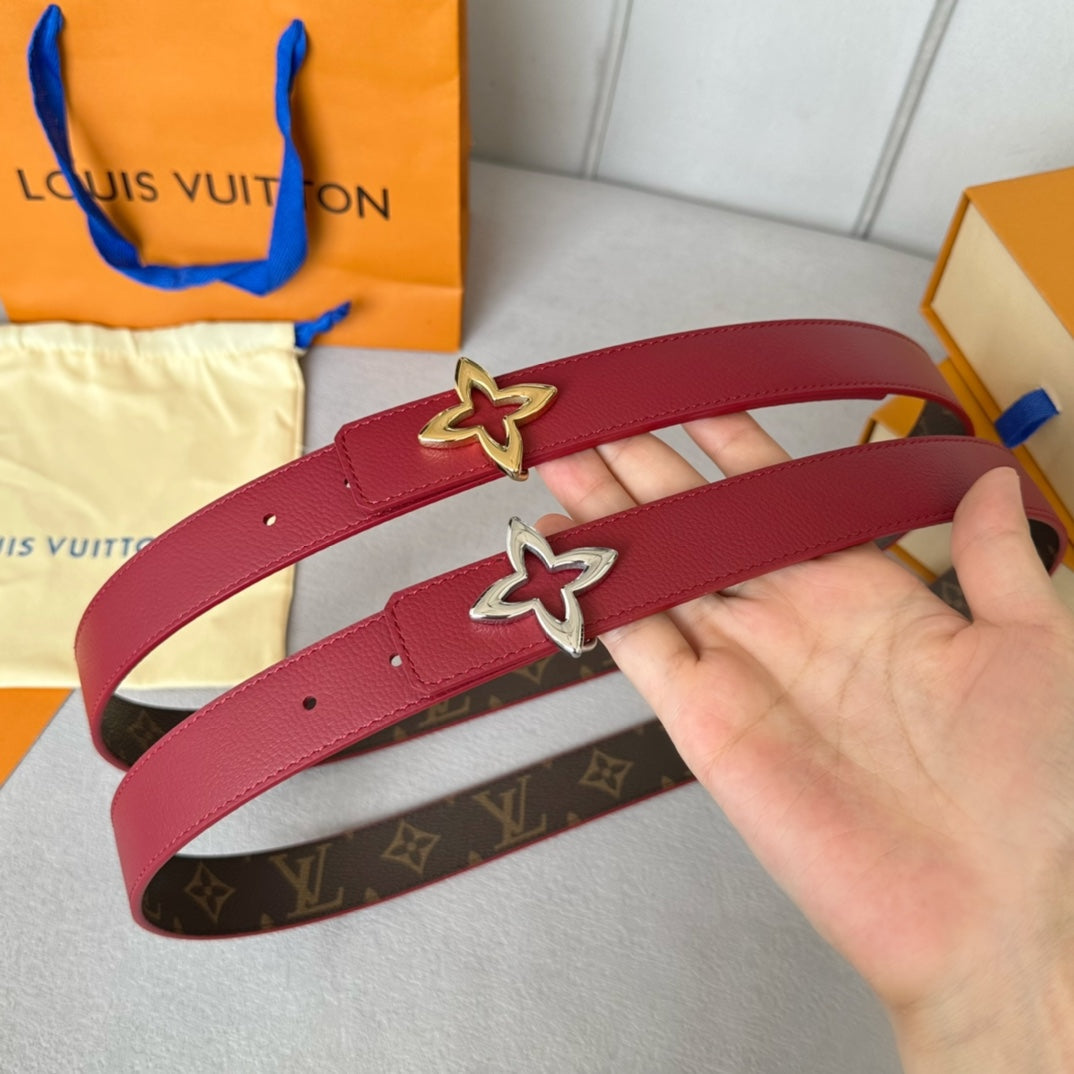 LV Flowergram 30mm Reversible Belt Silver Buckle Burgundy Brown Leather - 30