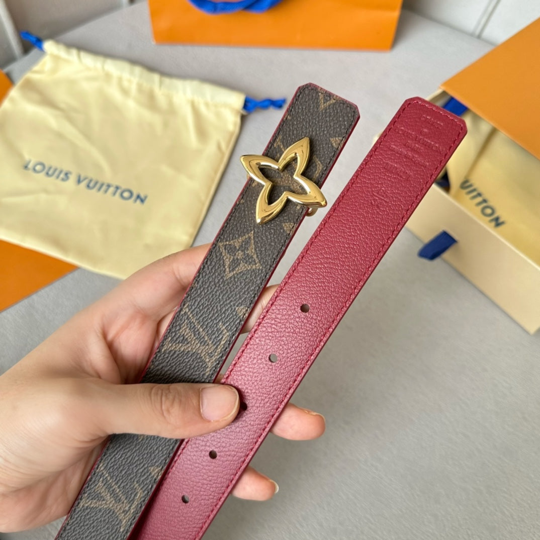 LV Flowergram 30mm Reversible Belt Gold Buckle Burgundy Brown Leather - 30