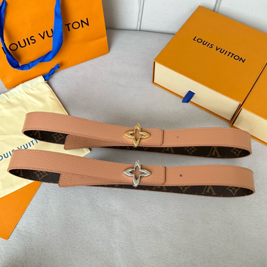 LV Flowergram 30mm Reversible Belt Silver Buckle Beige Brown Leather - 30