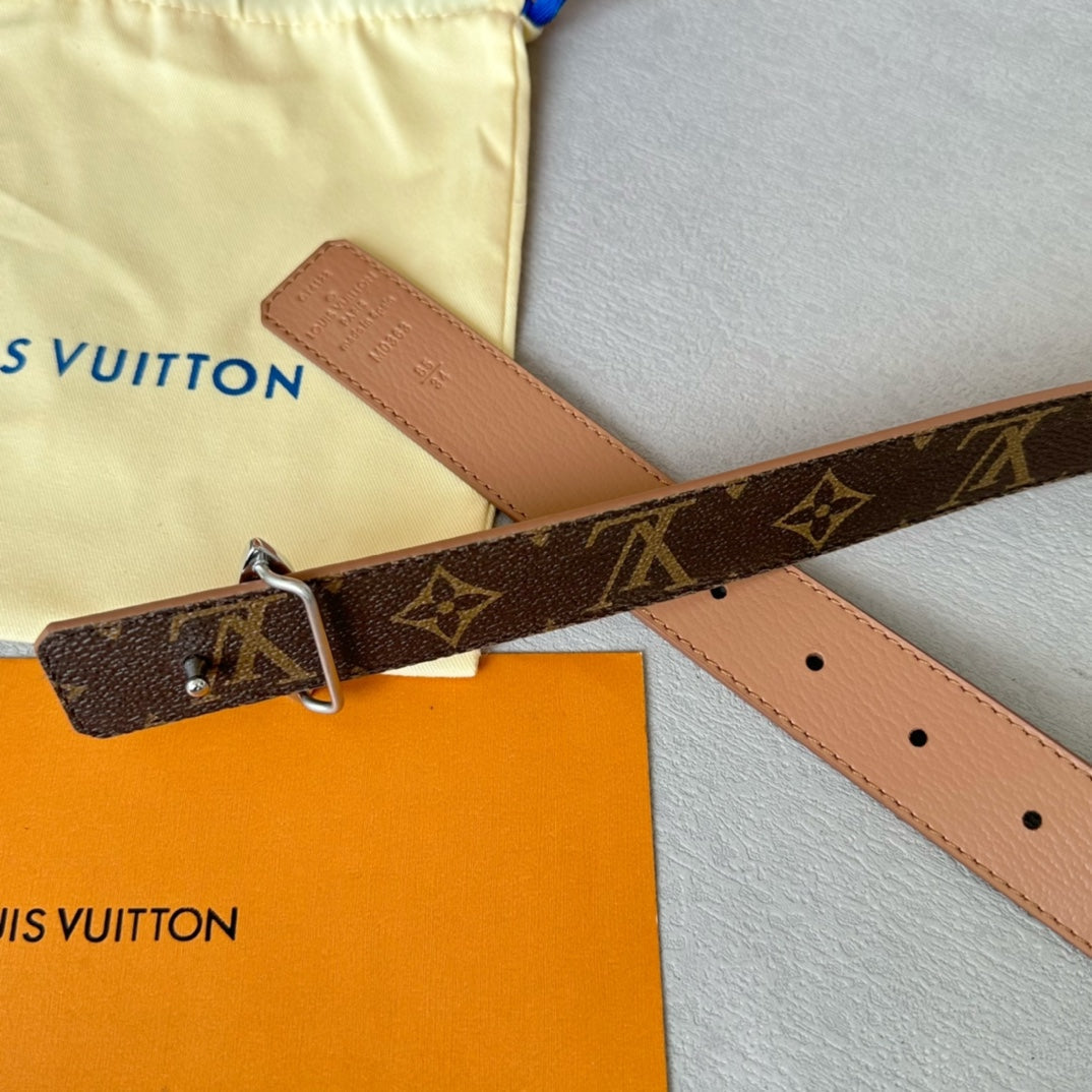 LV Flowergram 30mm Reversible Belt Silver Buckle Beige Brown Leather - 30