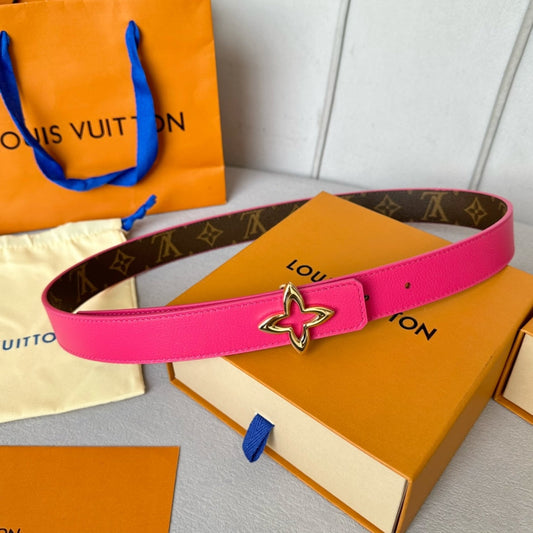 LV  MINI FLOWERGRAM 30MM REVERSIBLE BELT IN BRIGHT PINK CALFSKIN GOLD HARDWARE - 30
