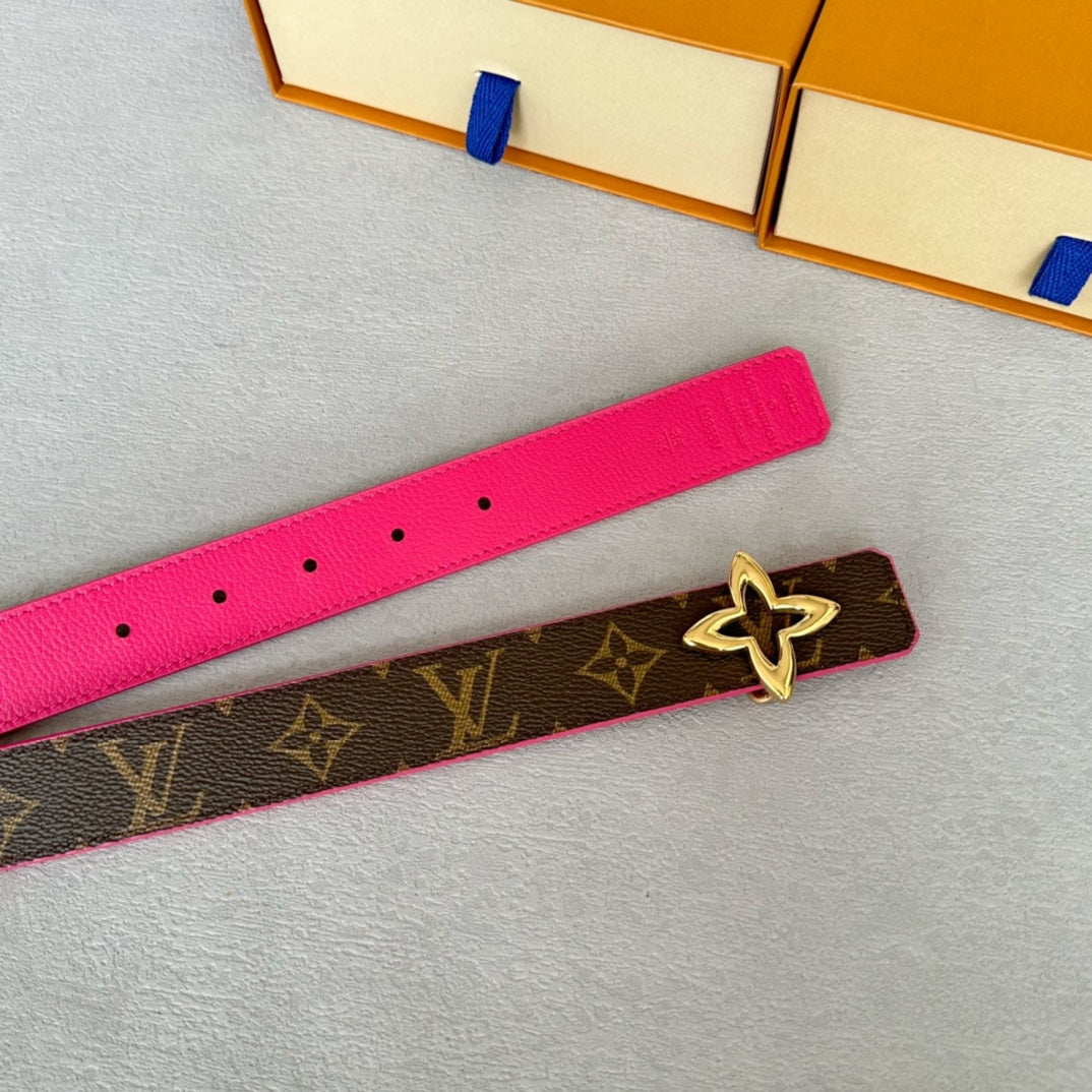 LV  MINI FLOWERGRAM 30MM REVERSIBLE BELT IN BRIGHT PINK CALFSKIN GOLD HARDWARE - 30