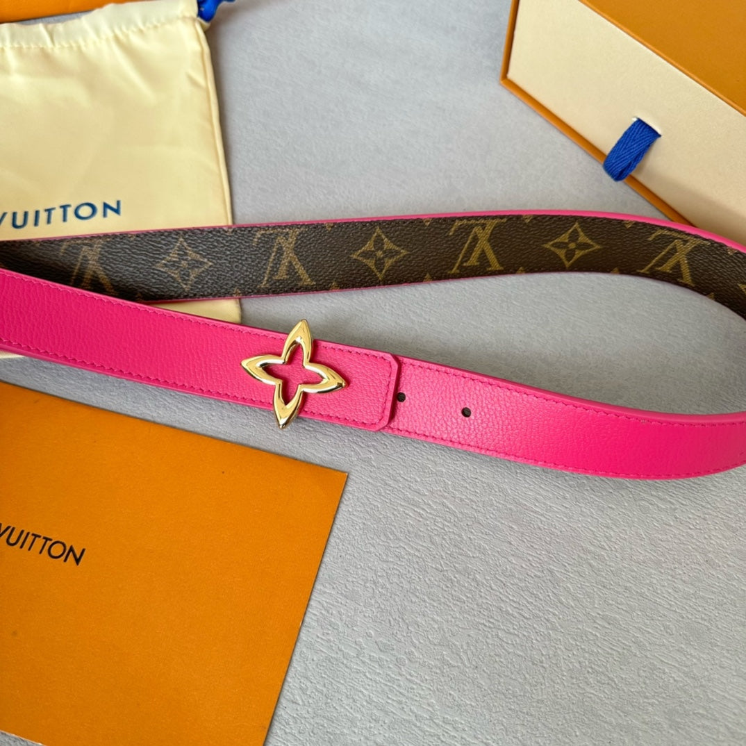 LV  MINI FLOWERGRAM 30MM REVERSIBLE BELT IN BRIGHT PINK CALFSKIN GOLD HARDWARE - 30