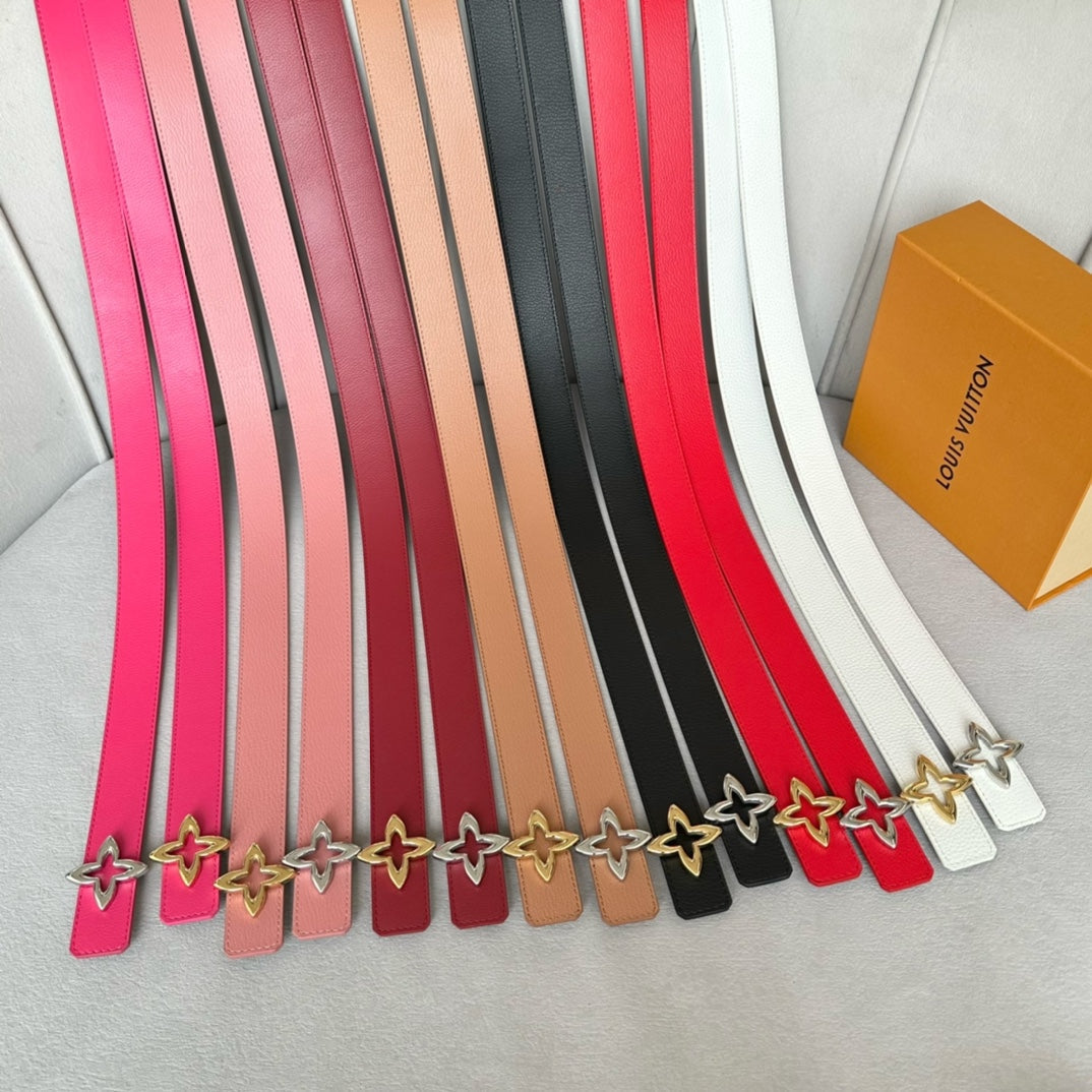 LV Flowergram 30mm Reversible Belt Gold Buckle Hot Pink Brown Leather - 30