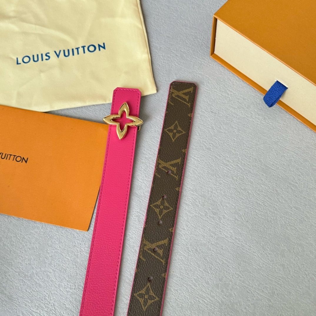 LV  MINI FLOWERGRAM 30MM REVERSIBLE BELT IN BRIGHT PINK CALFSKIN GOLD HARDWARE - 30