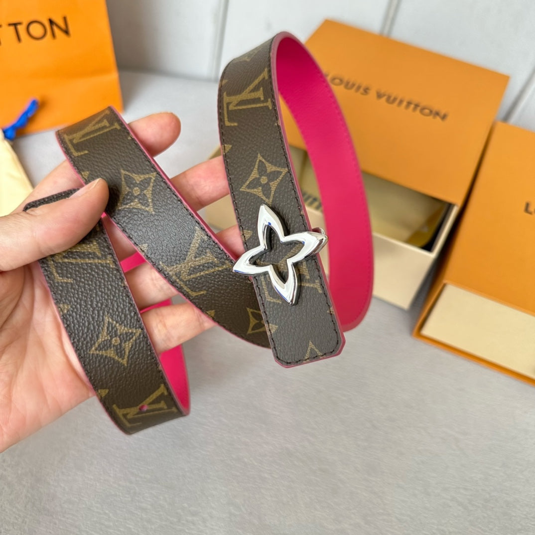 LV  MINI FLOWERGRAM 30MM REVERSIBLE BELT IN BRIGHT PINK CALFSKIN SILVER HARDWARE - 30