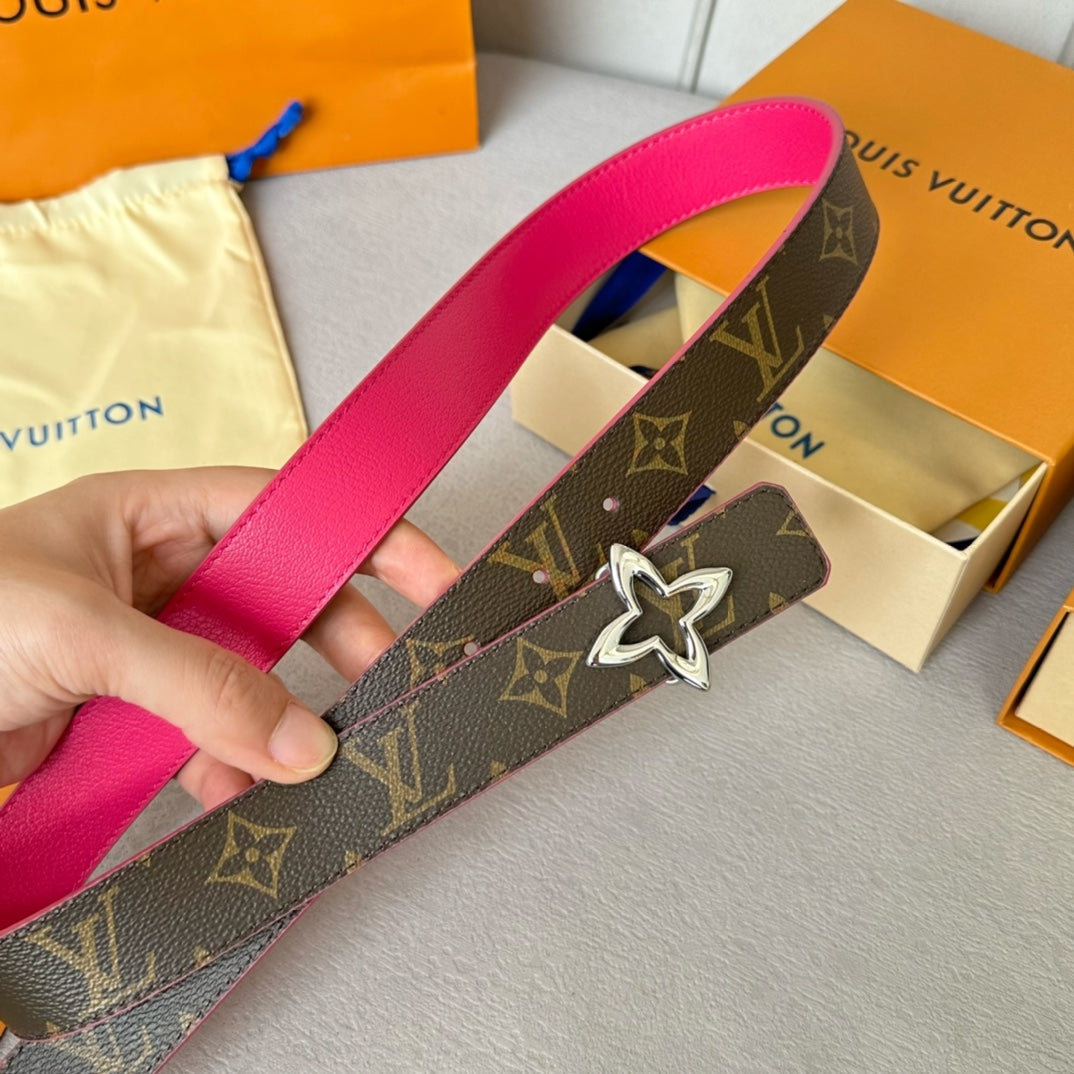LV  MINI FLOWERGRAM 30MM REVERSIBLE BELT IN BRIGHT PINK CALFSKIN SILVER HARDWARE - 30