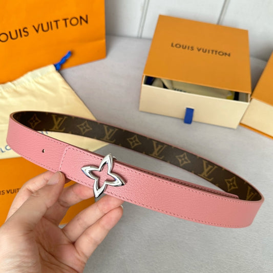 LV  MINI FLOWERGRAM 30MM REVERSIBLE BELT IN BLUSH PINK CALFSKIN SILVER HARDWARE - 30