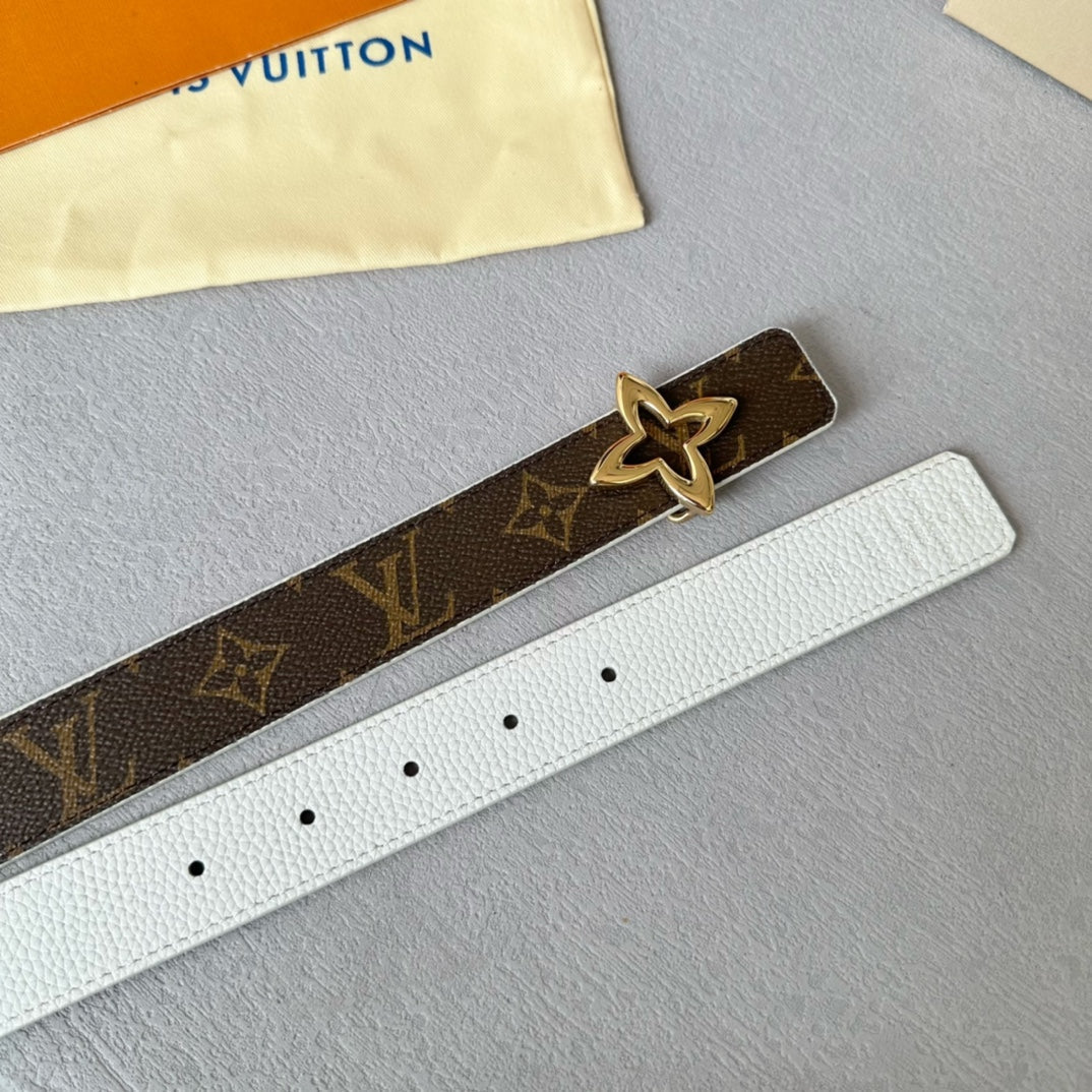 LV Flowergram 30mm Reversible Belt Gold Buckle White Brown Leather - 30