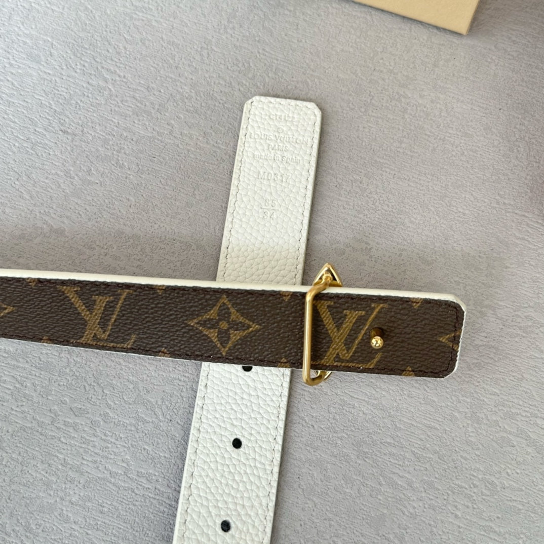 LV Flowergram 30mm Reversible Belt Gold Buckle White Brown Leather - 30