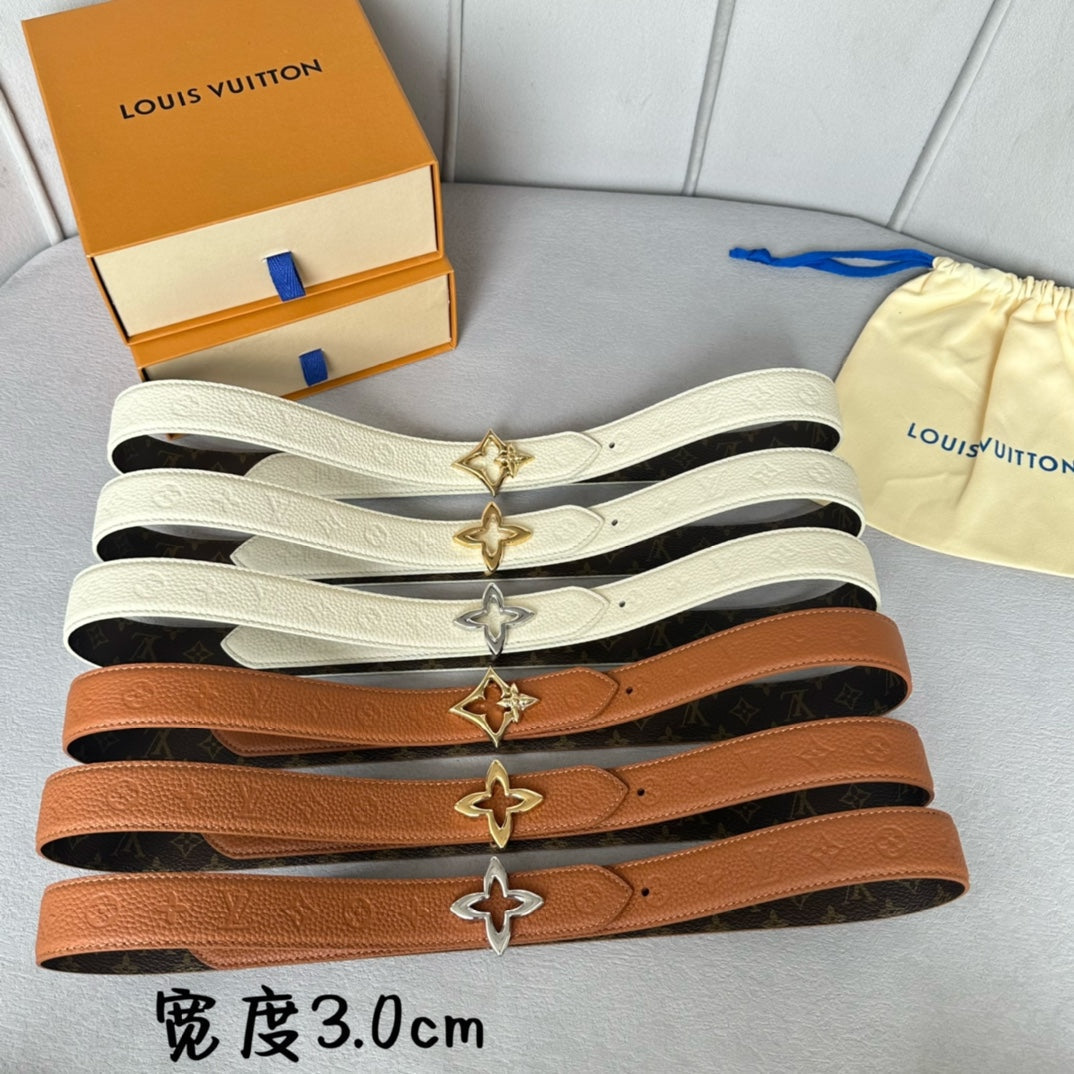 LV  MINI FLOWERGRAM 30MM REVERSIBLE BELT IN BRONZE BROWN EMBOSSED CALFSKIN SILVER HARDWARE - 30