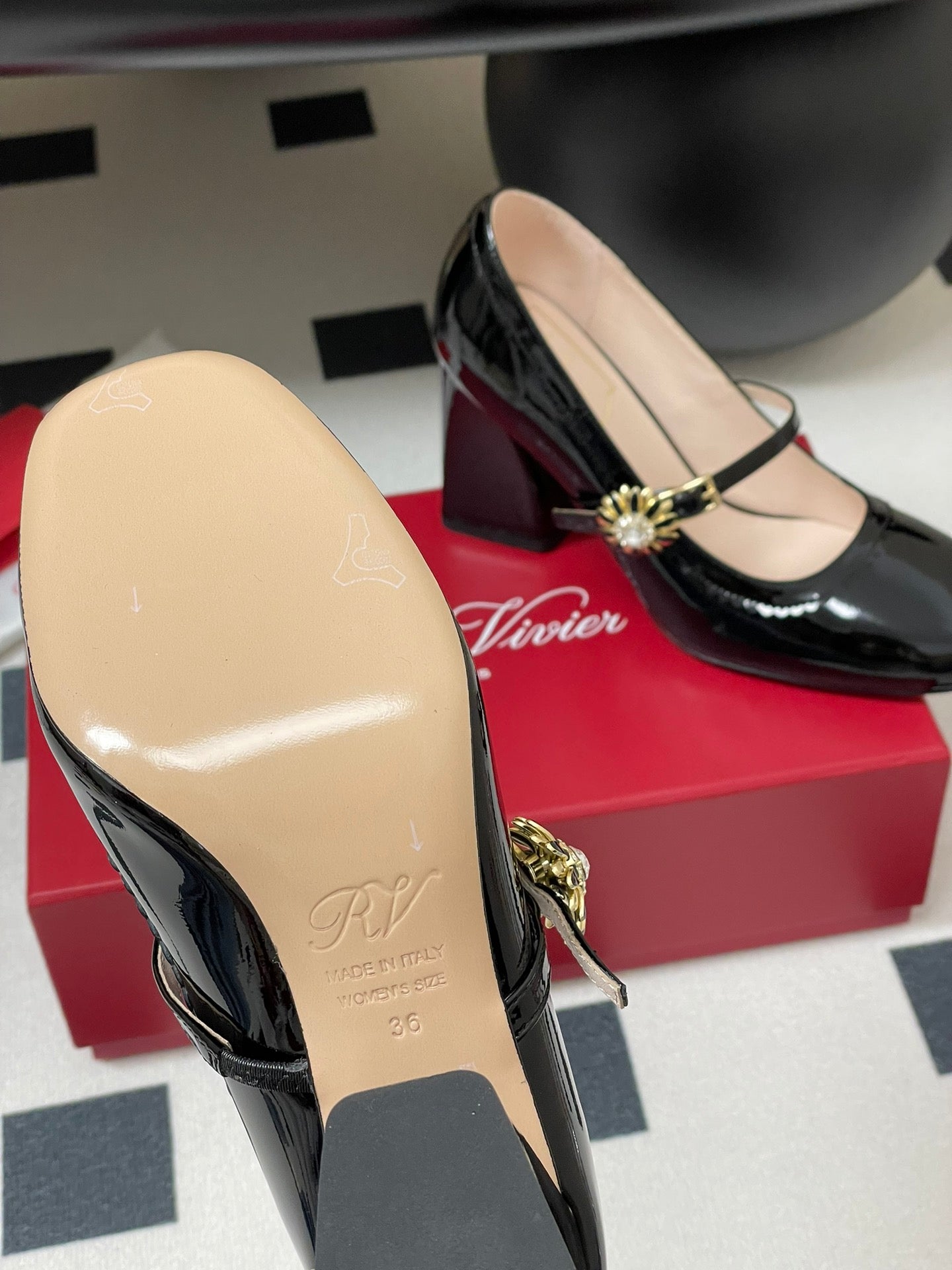 TRÈS VIVIER MARY JANE PUMPS 85MM IN BLACK GLOSSY CALFSKIN - 35