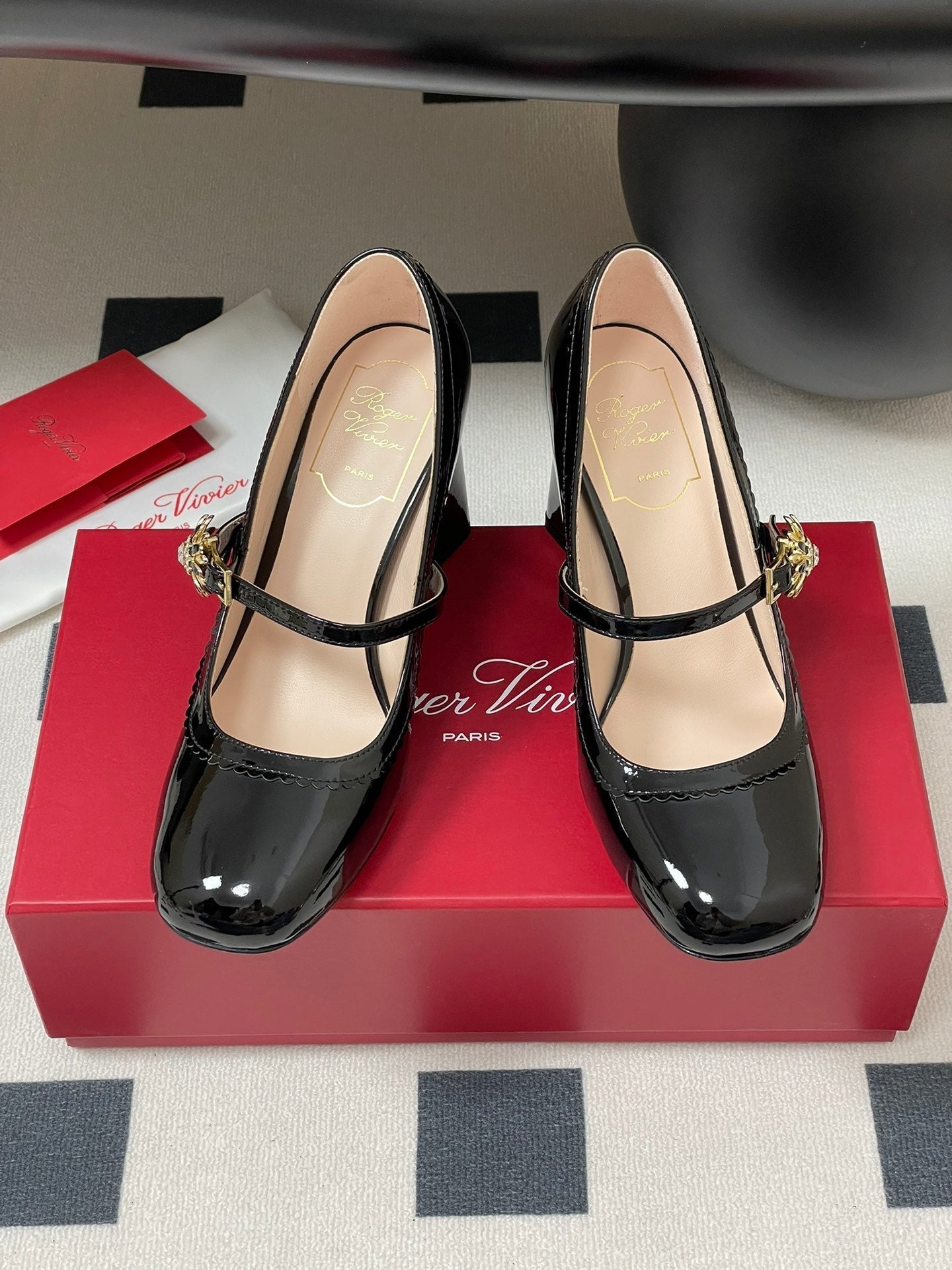 TRÈS VIVIER MARY JANE PUMPS 85MM IN BLACK GLOSSY CALFSKIN - 35