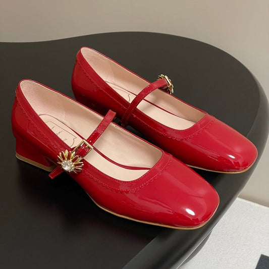 TRÈS VIVIER MARY JANE PUMPS IN RED PATENT CALFSKIN - 35