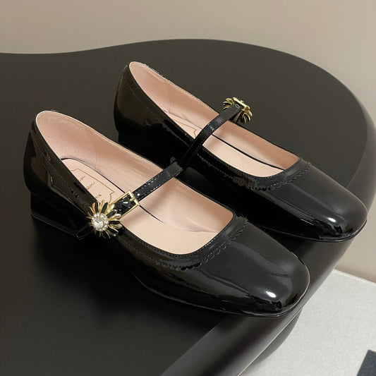 TRÈS VIVIER MARY JANE PUMPS IN BLACK PATENT CALFSKIN - 35