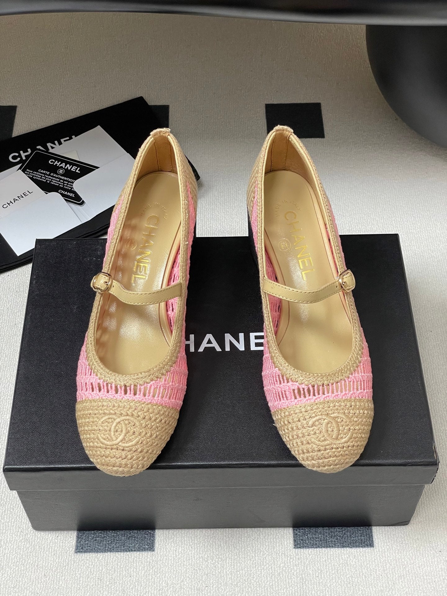HIGH BALLET MARY JANE 50MM IN NATURAL BEIGE AND PINK RAFFIA - 34