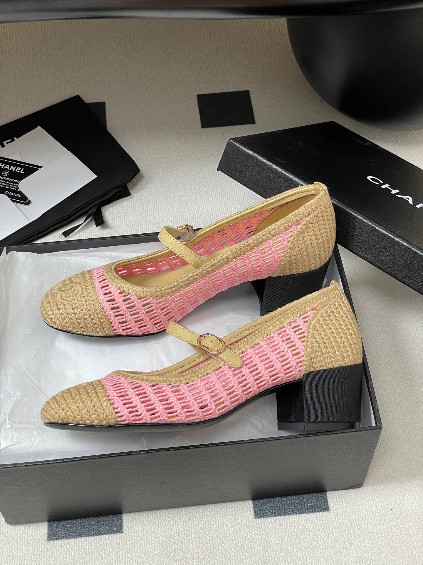 HIGH BALLET MARY JANE 50MM IN NATURAL BEIGE AND PINK RAFFIA - 34