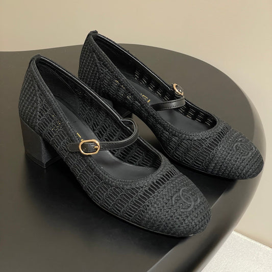 HIGH BALLET MARY JANE 50MM IN BLACK RAFFIA - 34