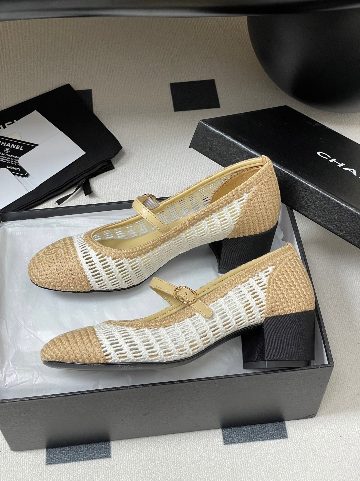 HIGH BALLET MARY JANE 50MM IN NATURAL BEIGE AND WHITE RAFFIA - 34