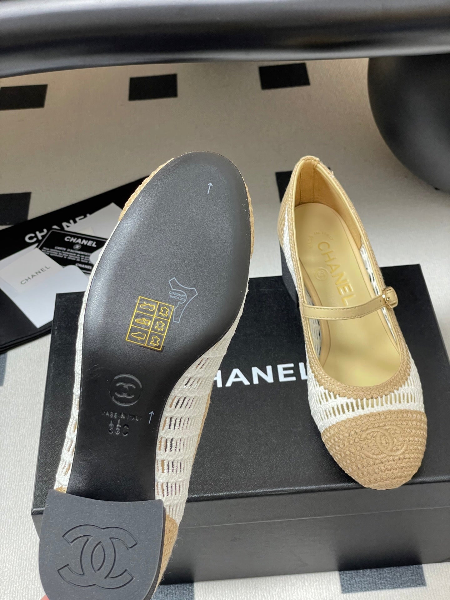 HIGH BALLET MARY JANE 50MM IN NATURAL BEIGE AND WHITE RAFFIA - 34