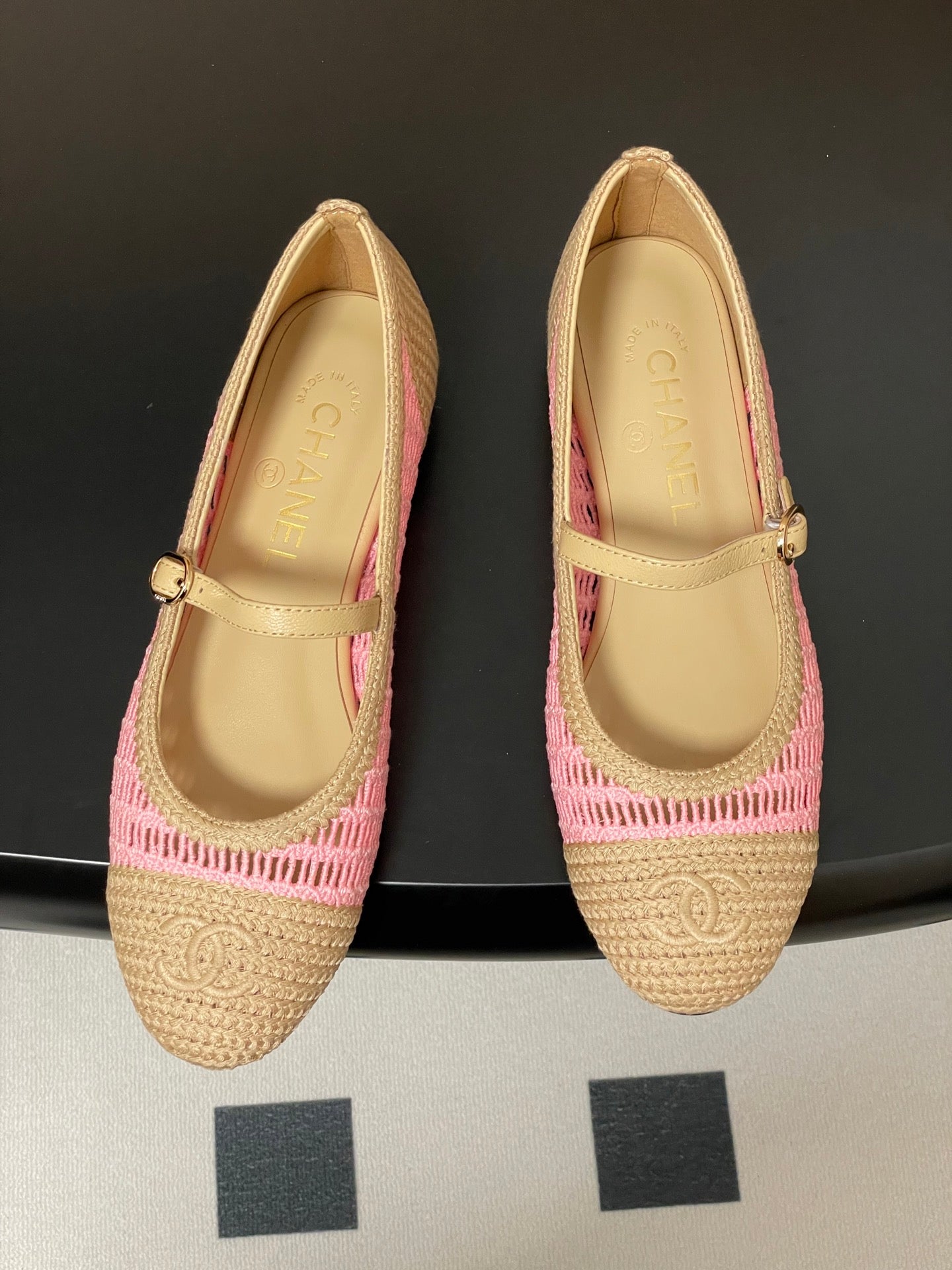 BALLET MARY JANE 10MM IN NATURAL BEIGE AND PINK RAFFIA - 34
