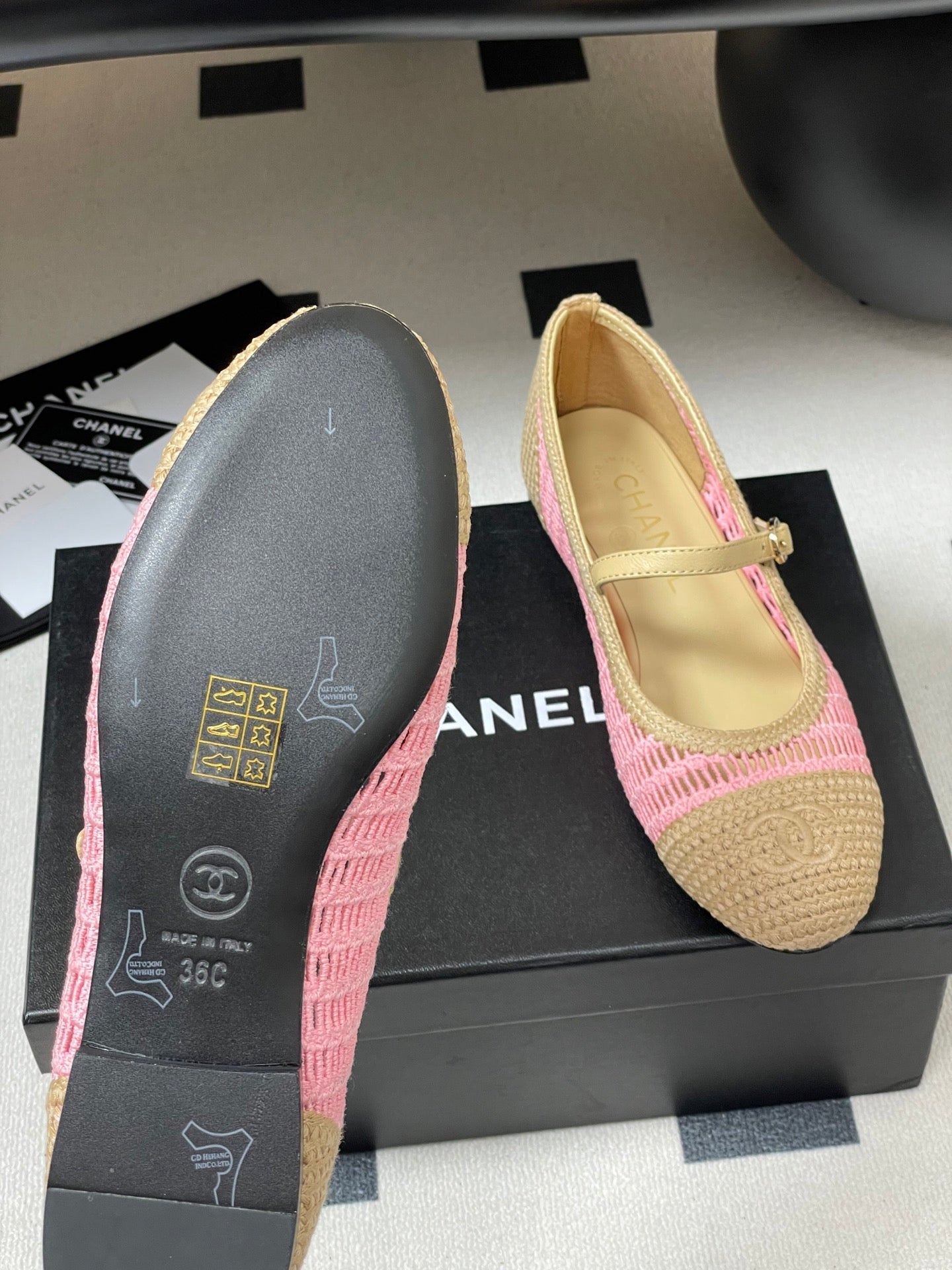 BALLET MARY JANE 10MM IN NATURAL BEIGE AND PINK RAFFIA - 34