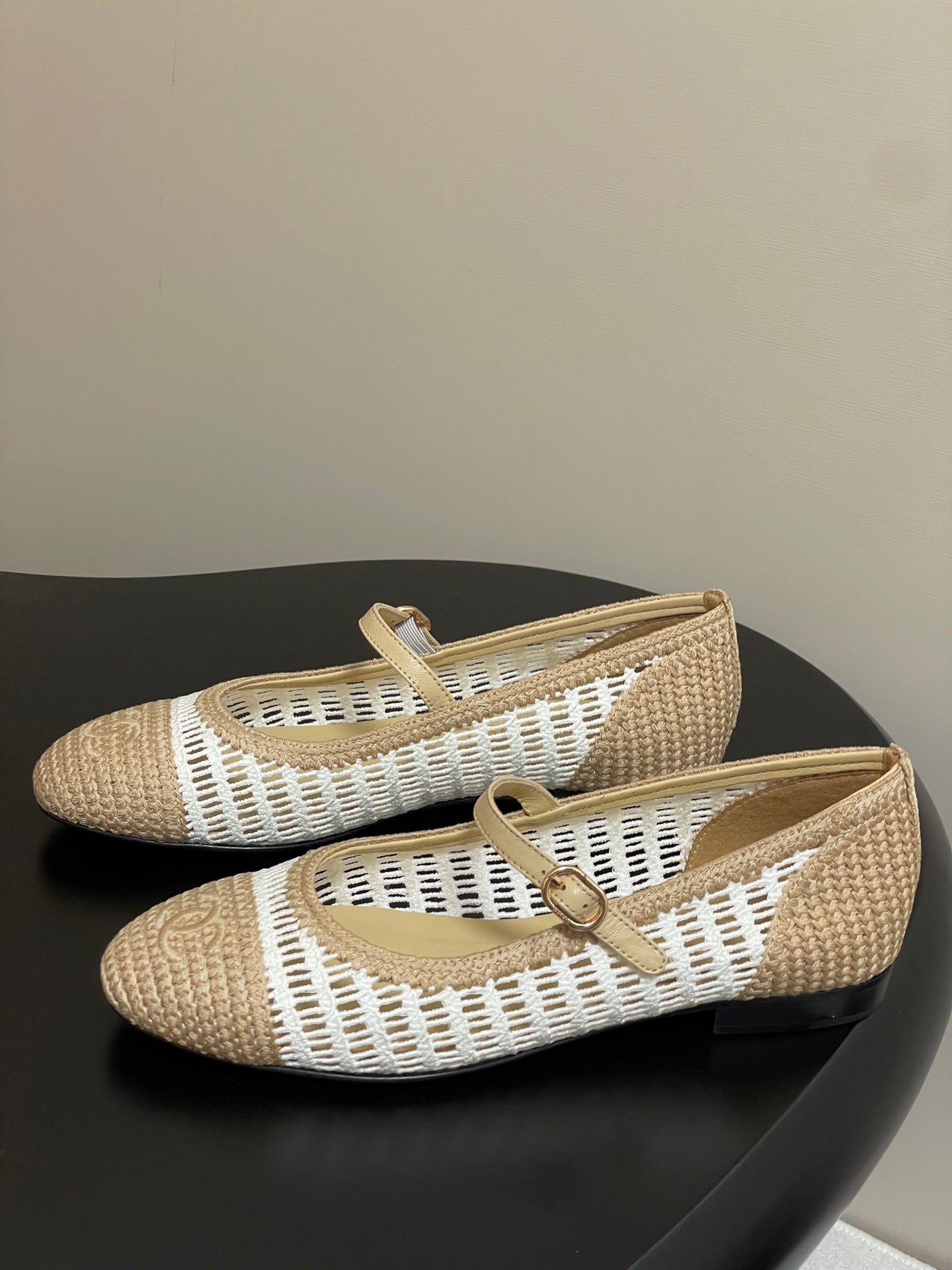 BALLERINAS IN WHITE MIX PEANUT BROWN RAFFIA - 34