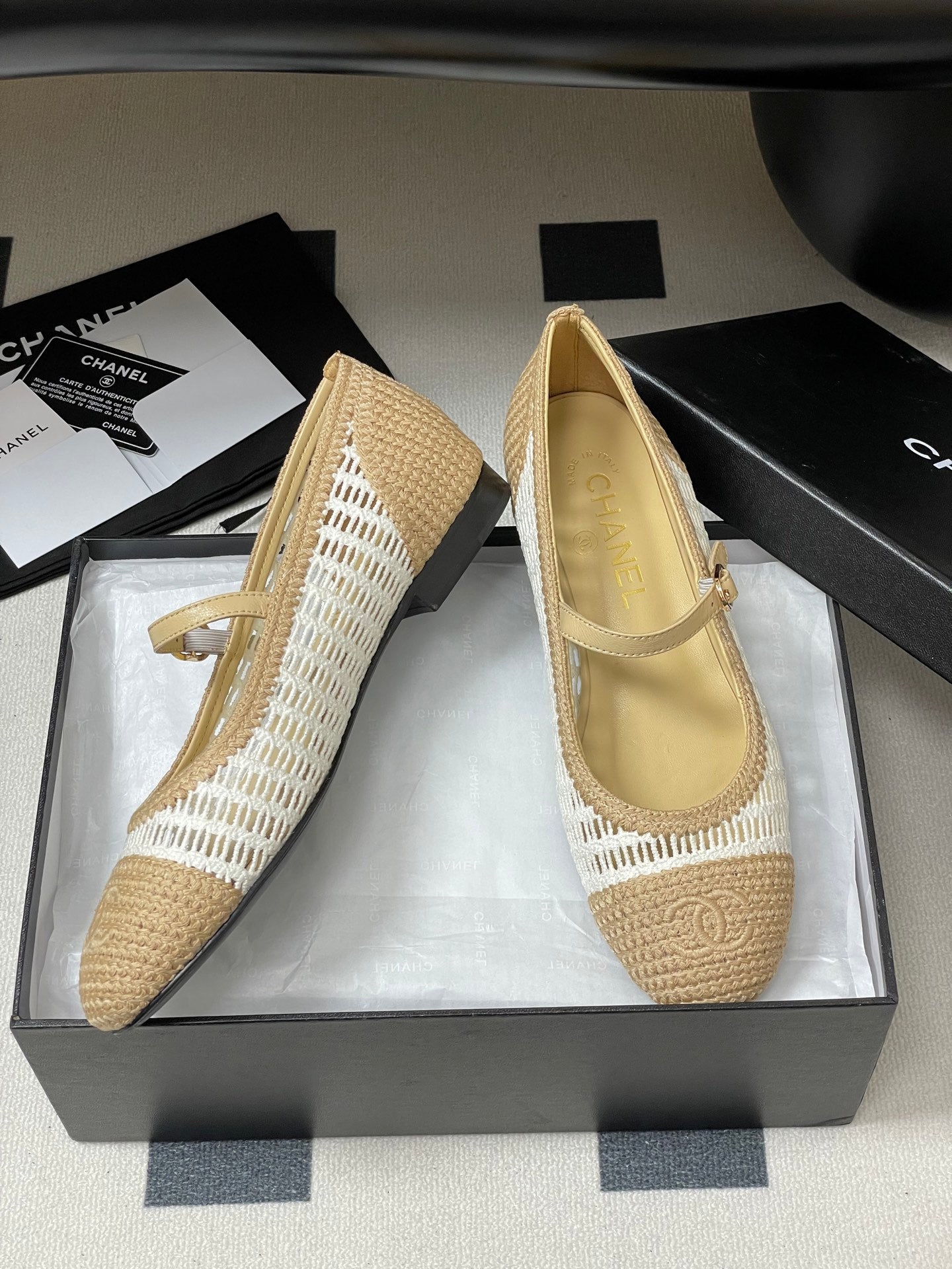 BALLERINAS IN WHITE MIX PEANUT BROWN RAFFIA - 34