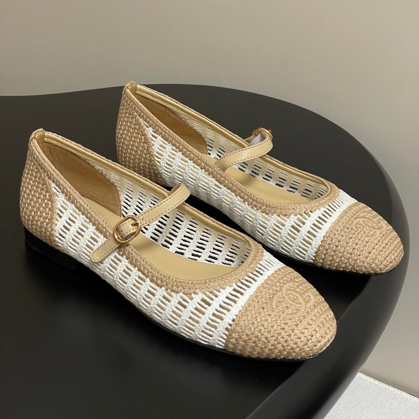 BALLERINAS IN WHITE MIX PEANUT BROWN RAFFIA - 34