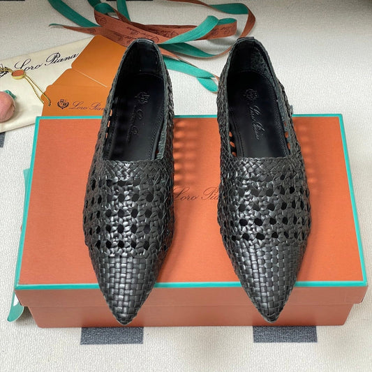 LP POINTED-TOE BALLET FLATS 25S IN BLACK LAMBSKIN - 35