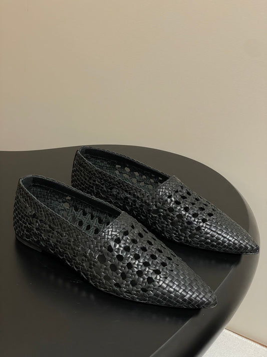 LP POINTED-TOE BALLET FLATS 25S IN BLACK LAMBSKIN - 35