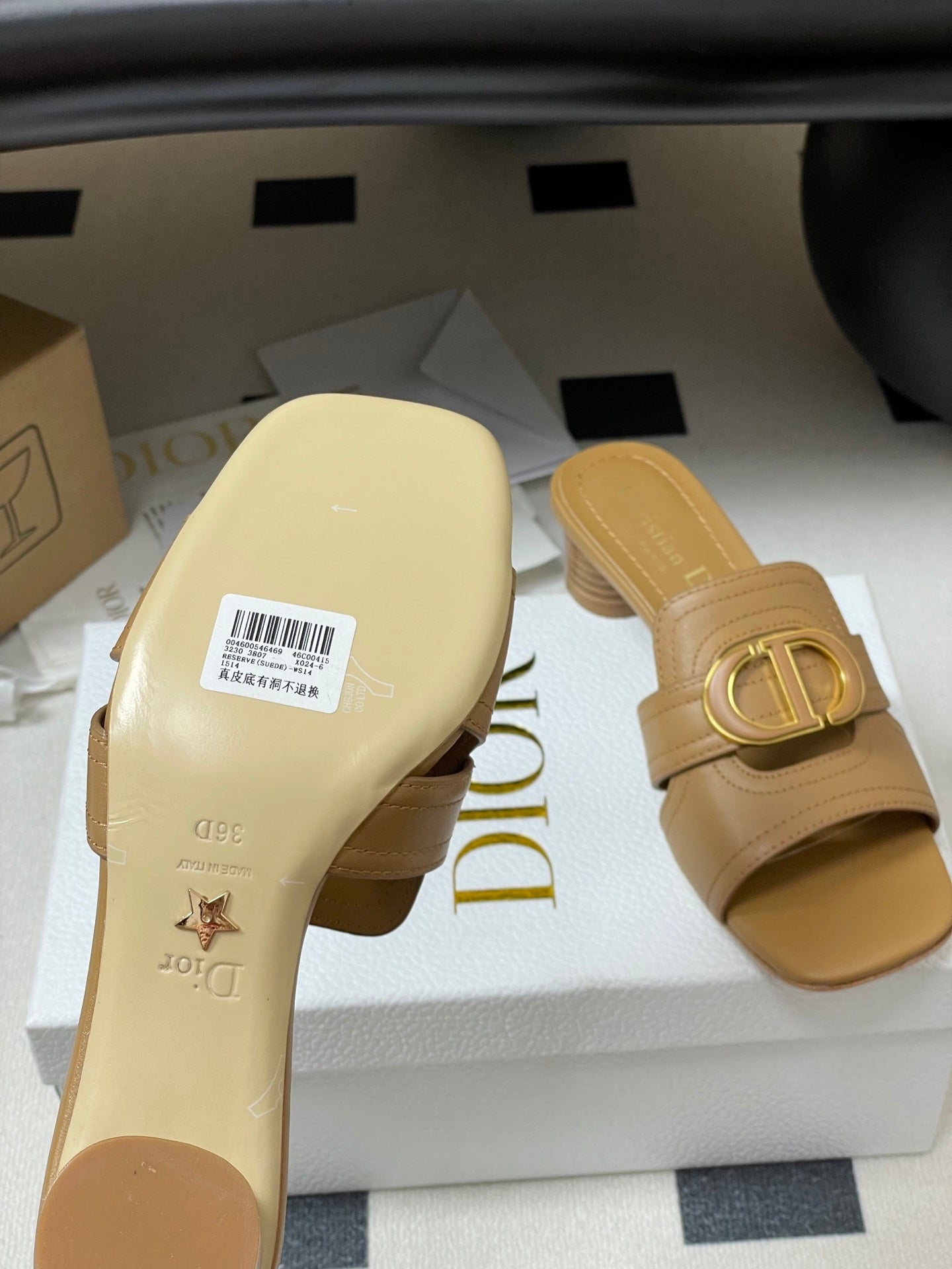 DIOR HIGH HEEL CLASSIC MONTAIGNE 40 MM 25S IN LIGHT BROWN LAMBSKIN WITH CD LOGO - 34