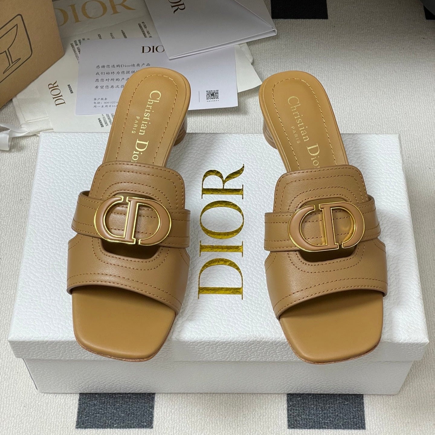DIOR HIGH HEEL CLASSIC MONTAIGNE 40 MM 25S IN LIGHT BROWN LAMBSKIN WITH CD LOGO - 34