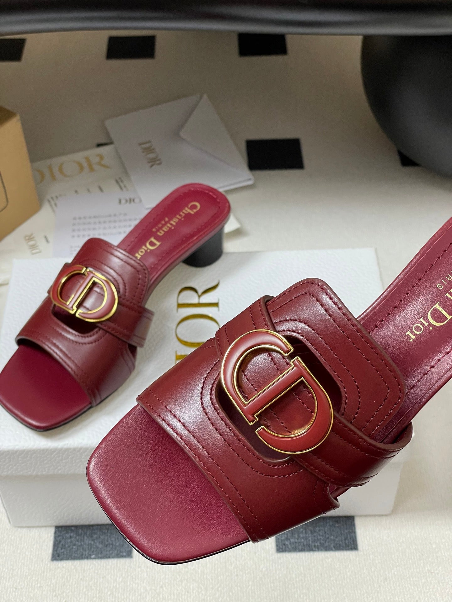 DIOR HIGH HEEL CLASSIC MONTAIGNE 40 MM 25S IN DARK RED LAMBSKIN WITH CD LOGO - 34