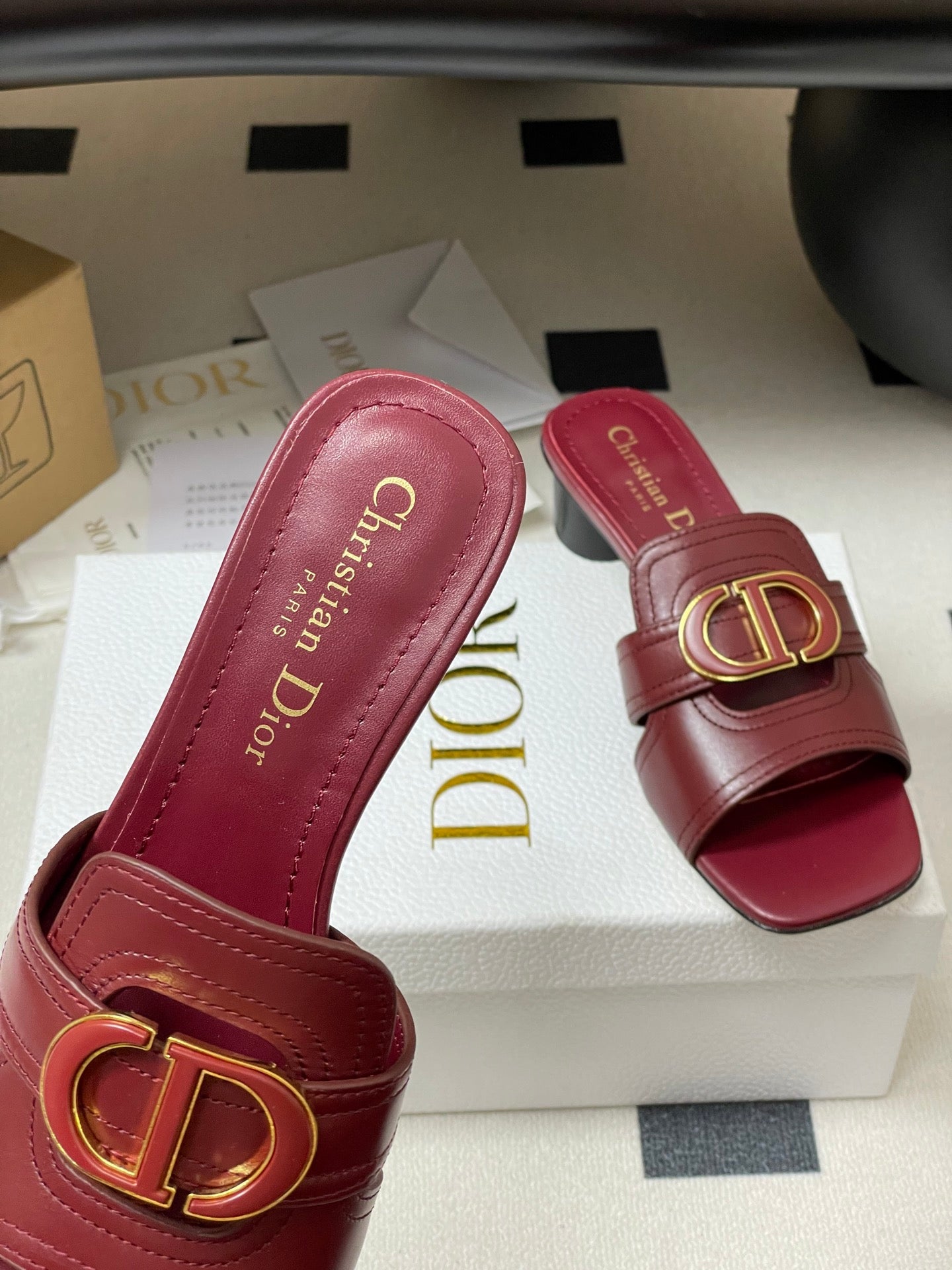 DIOR HIGH HEEL CLASSIC MONTAIGNE 40 MM 25S IN DARK RED LAMBSKIN WITH CD LOGO - 34