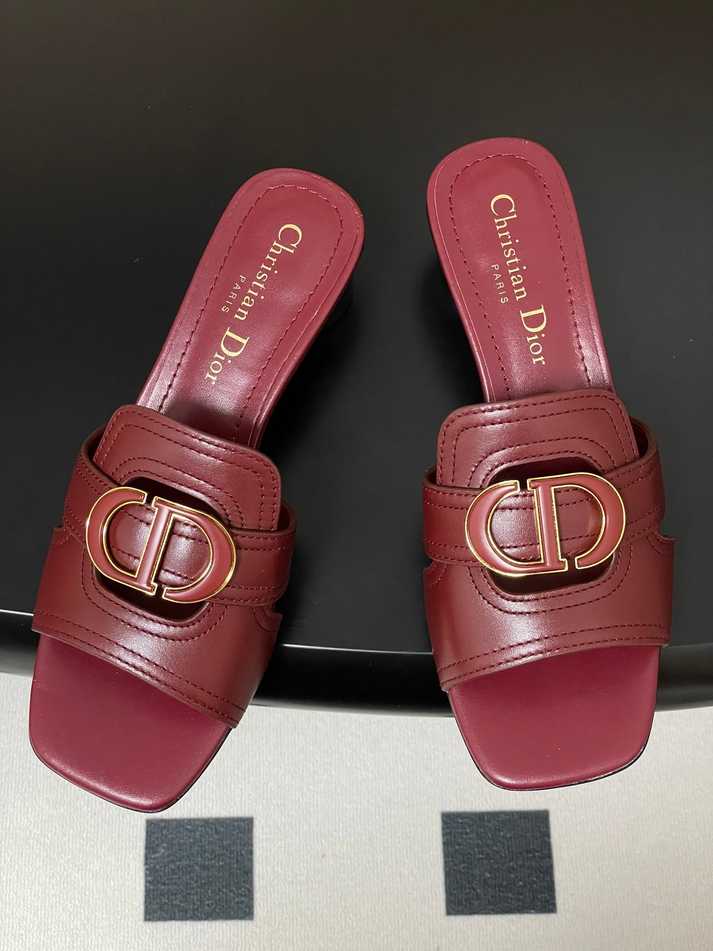 DIOR HIGH HEEL CLASSIC MONTAIGNE 40 MM 25S IN DARK RED LAMBSKIN WITH CD LOGO - 34