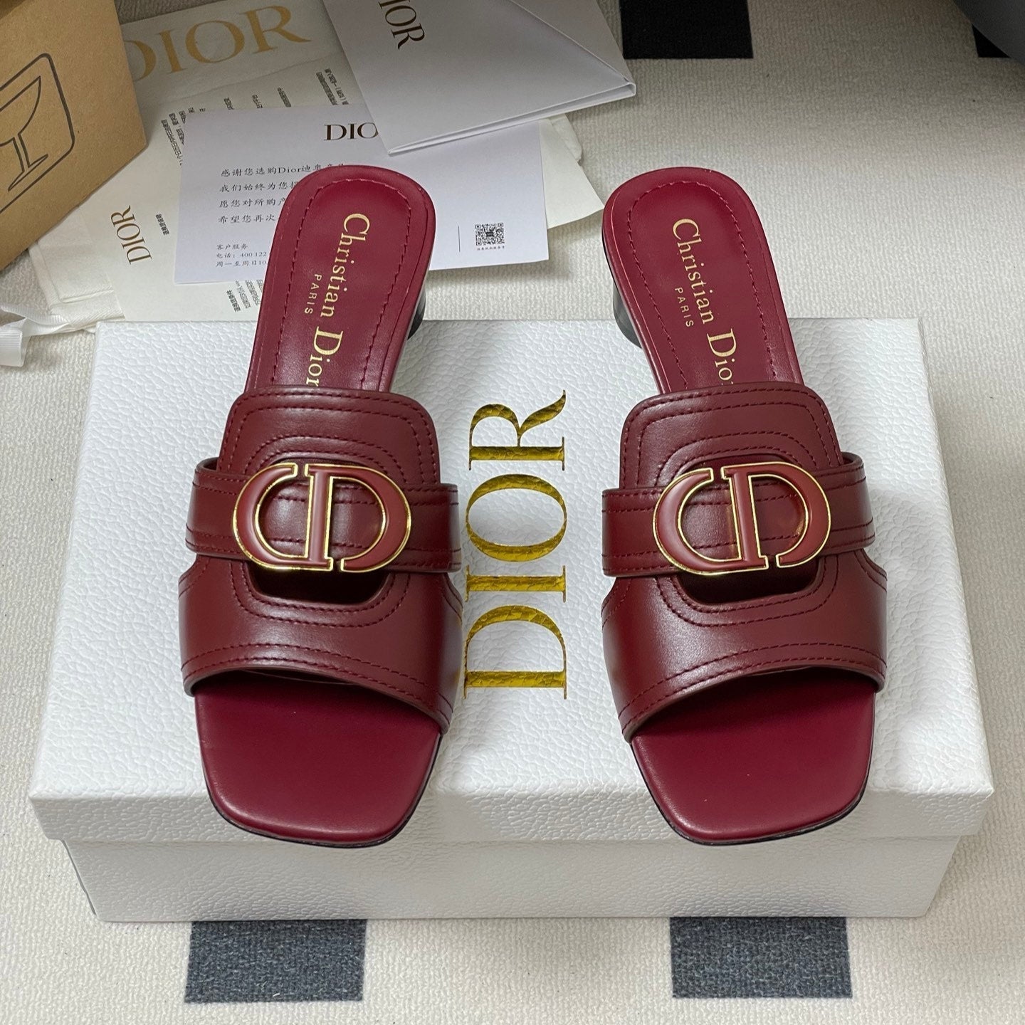 DIOR HIGH HEEL CLASSIC MONTAIGNE 40 MM 25S IN DARK RED LAMBSKIN WITH CD LOGO - 34