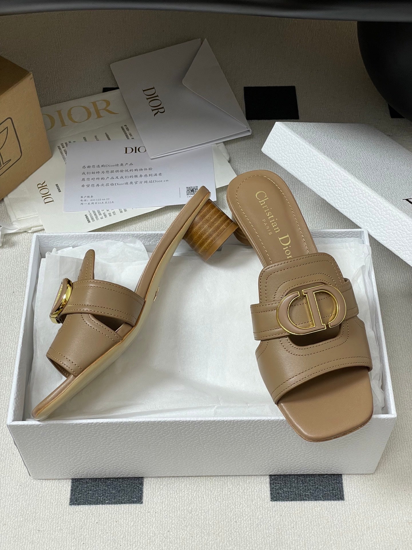 DIOR HIGH HEEL CLASSIC MONTAIGNE 40 MM 25S IN BROWN LAMBSKIN WITH CD LOGO - 34