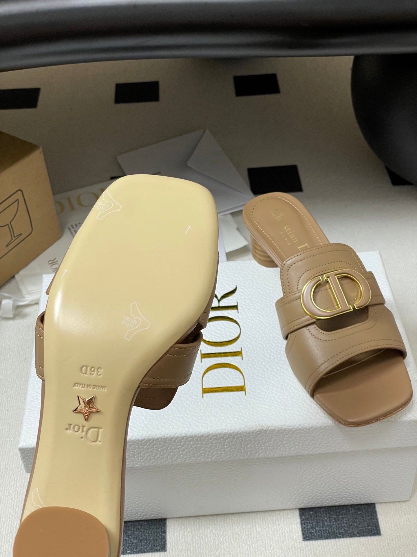 DIOR HIGH HEEL CLASSIC MONTAIGNE 40 MM 25S IN BROWN LAMBSKIN WITH CD LOGO - 34
