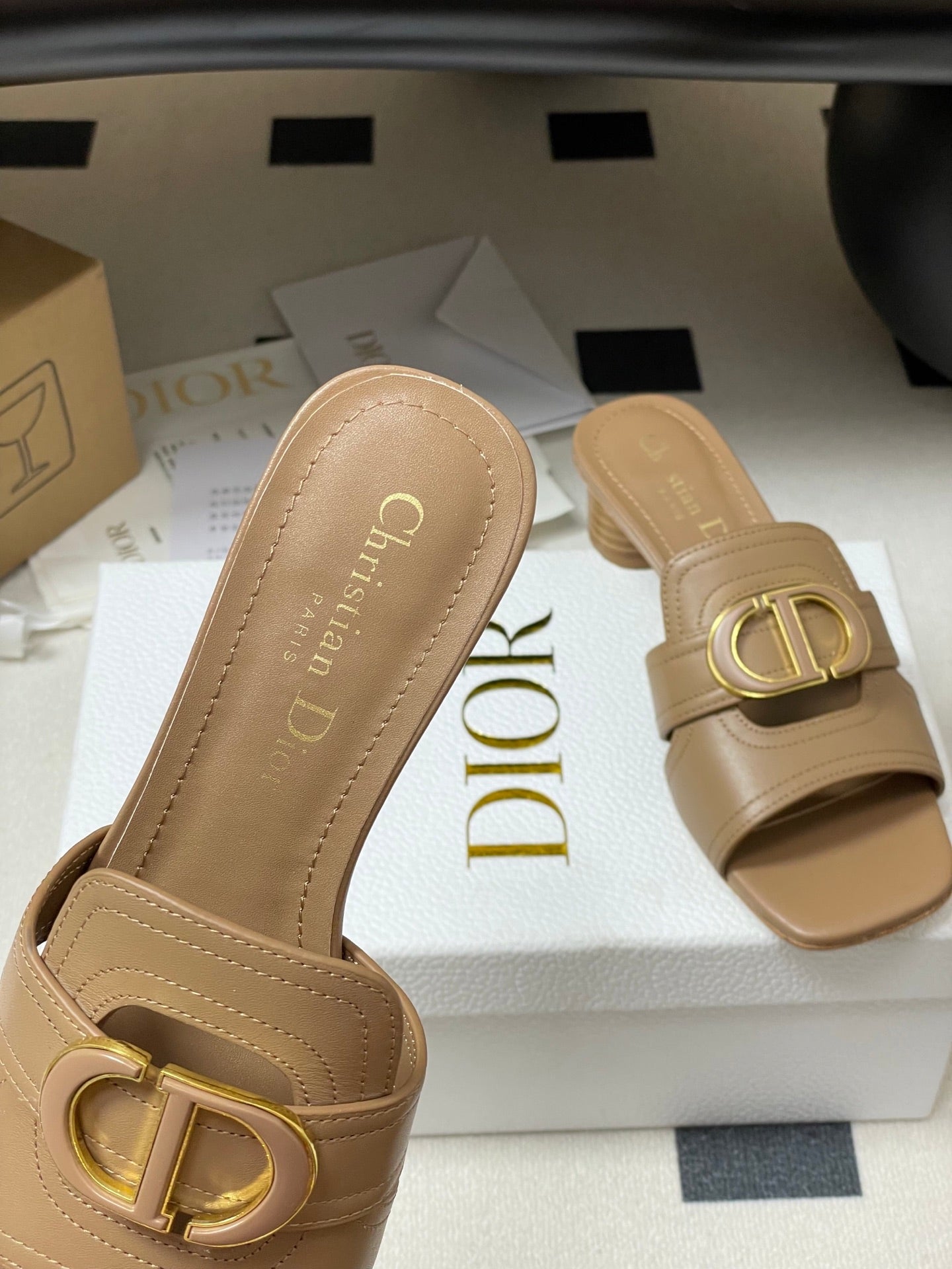 DIOR HIGH HEEL CLASSIC MONTAIGNE 40 MM 25S IN BROWN LAMBSKIN WITH CD LOGO - 34