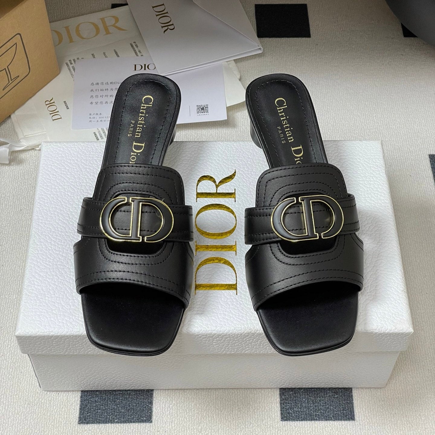 DIOR HIGH HEEL CLASSIC MONTAIGNE 40 MM 25S IN BLACK LAMBSKIN WITH CD LOGO - 34