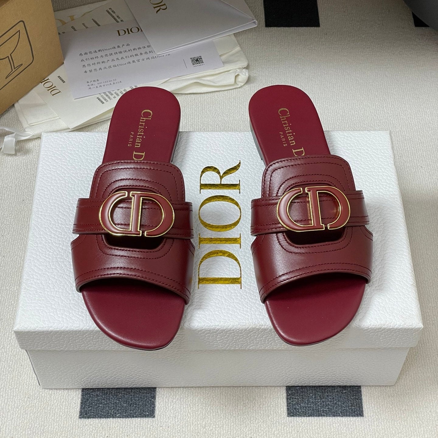 DIOR CLASSIC MONTAIGNE SANDALS 25S IN DARK RED LAMBSKIN WITH CD LOGO - 34