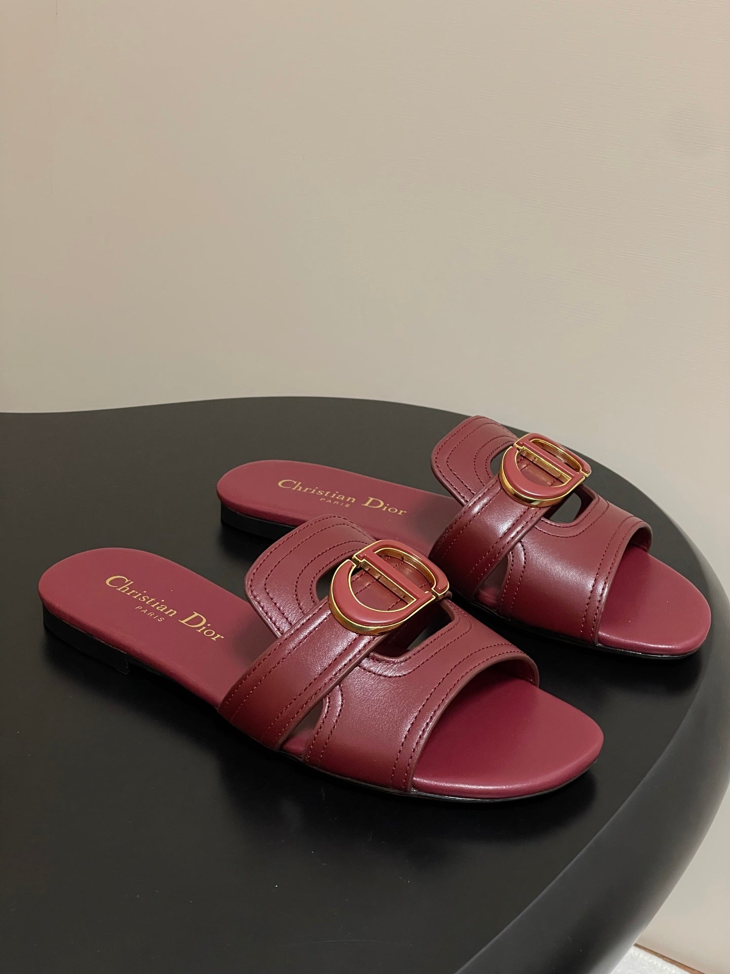DIOR CLASSIC MONTAIGNE SANDALS 25S IN DARK RED LAMBSKIN WITH CD LOGO - 34