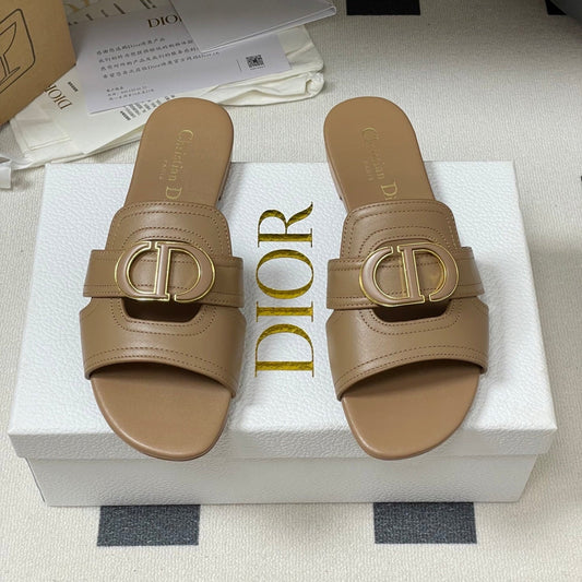 DIOR CLASSIC MONTAIGNE SANDALS 25S IN BROWN LAMBSKIN WITH CD LOGO - 34