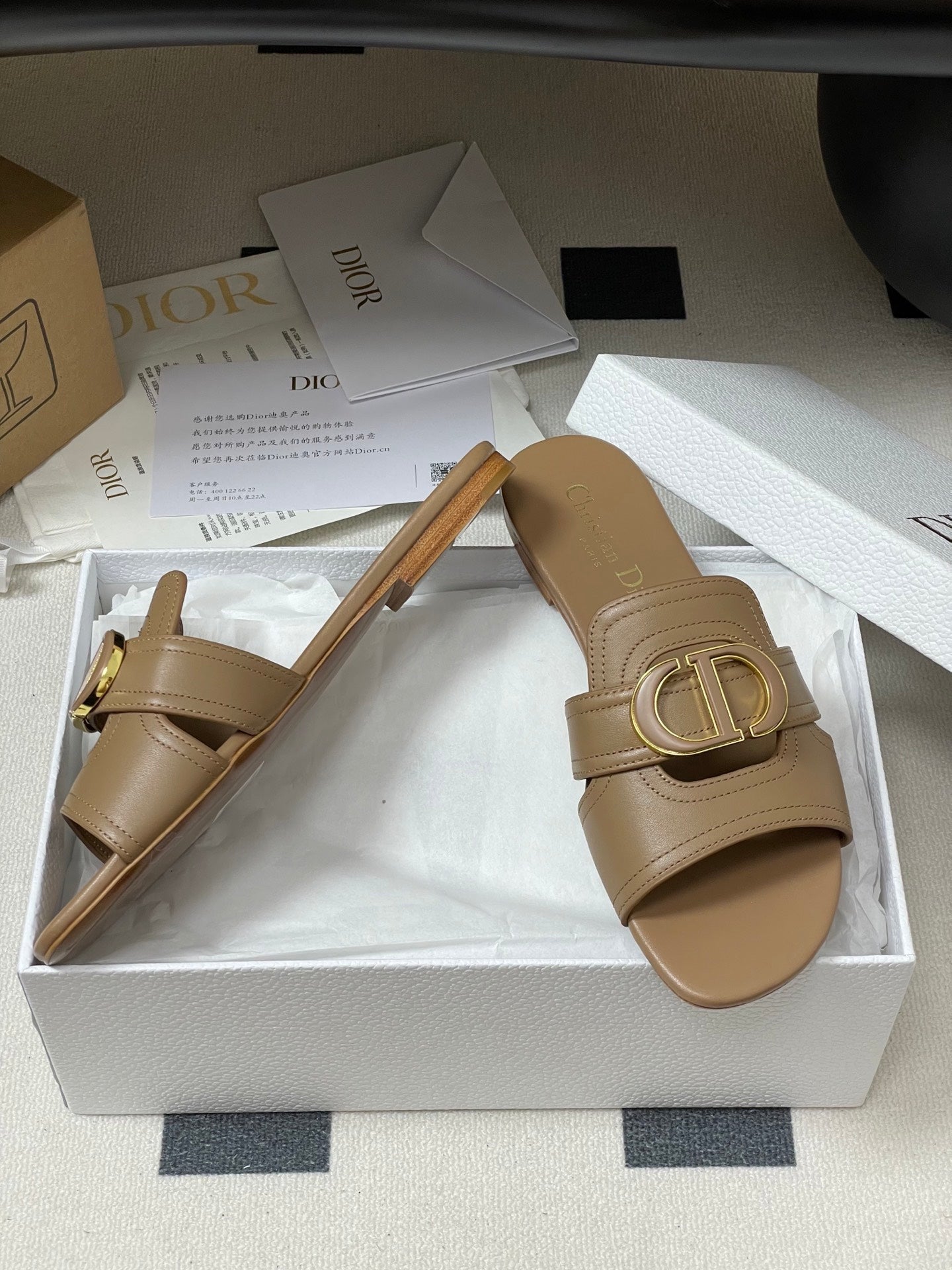 DIOR CLASSIC MONTAIGNE SANDALS 25S IN BROWN LAMBSKIN WITH CD LOGO - 34