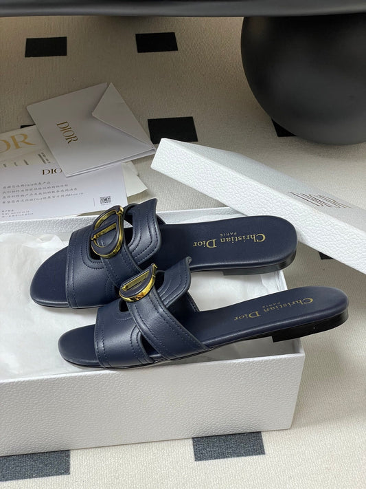 DIOR CLASSIC MONTAIGNE SANDALS 25S IN MIDNIGHT BLUE LAMBSKIN WITH CD LOGO - 34