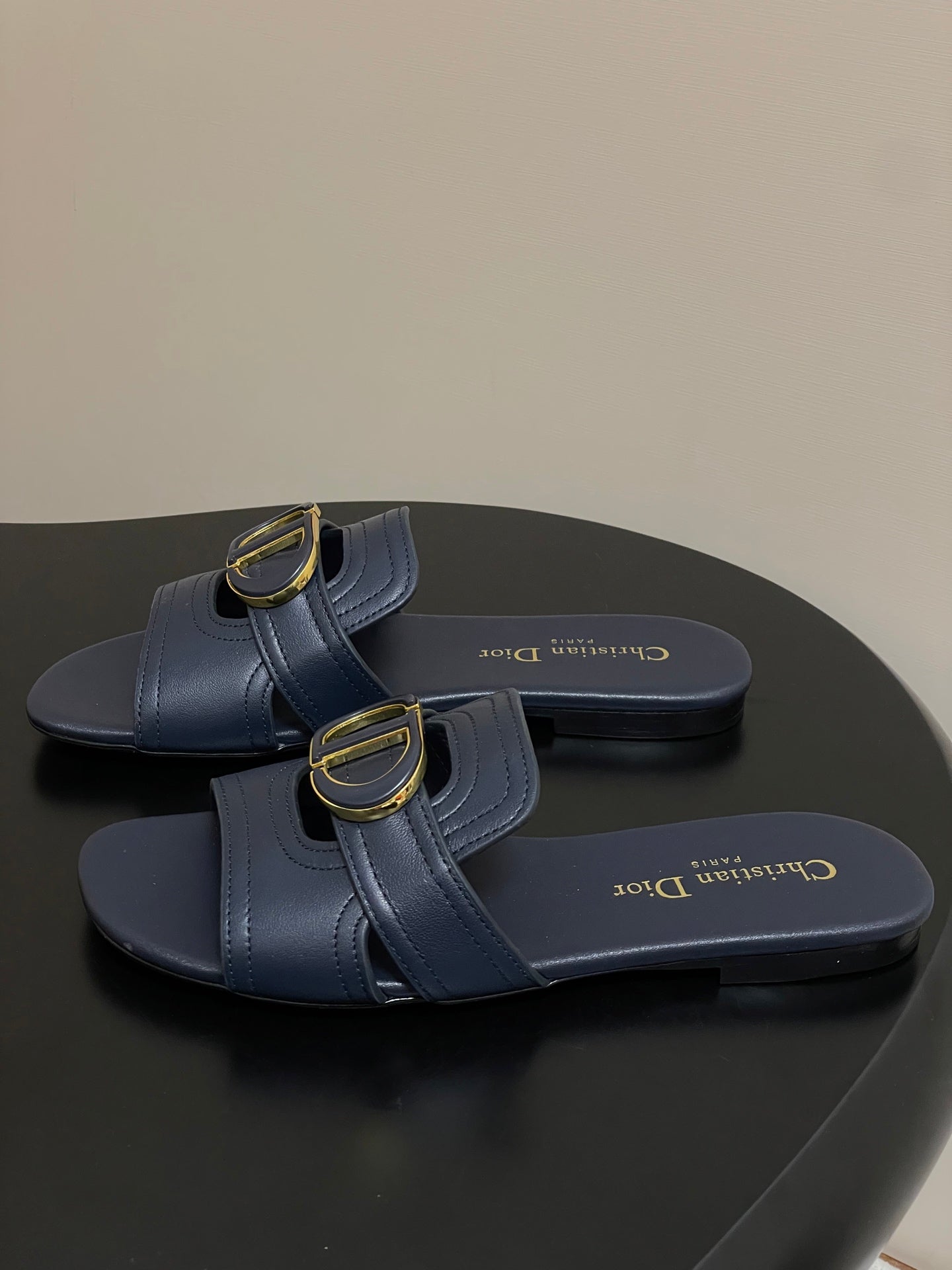 DIOR CLASSIC MONTAIGNE SANDALS 25S IN MIDNIGHT BLUE LAMBSKIN WITH CD LOGO - 34